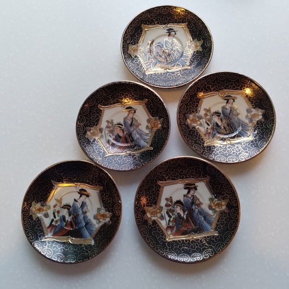 Japanese Theme Decorative Cups and Saucers Set of 5 - Picture 1 of 10